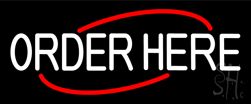 N105-16339-clear White Order Here Clear Backing Neon Sign - Red & White - 10 in. Tall x 24 in. Wide