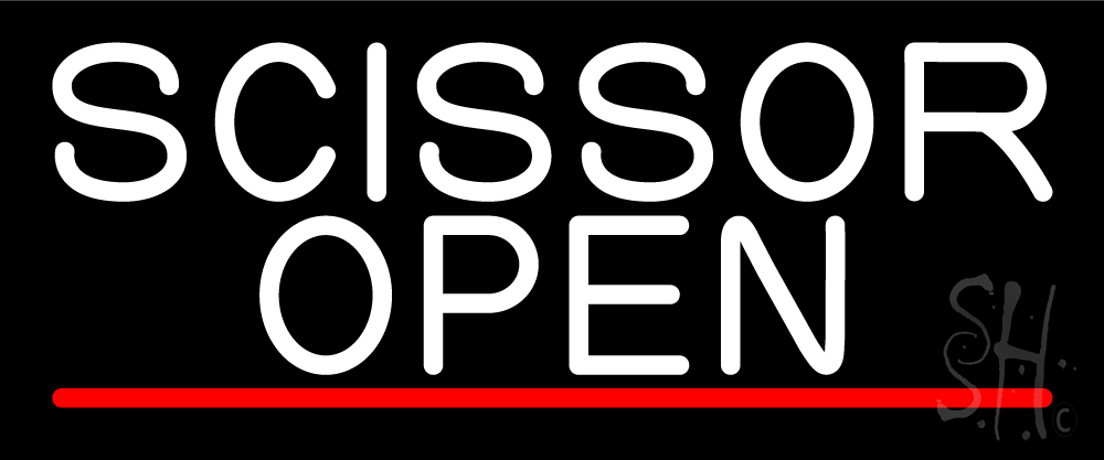 N105-16344-clear White Scissor Open with Red Line Clear Backing Neon Sign - White & Red - 10 in. Tall x 24 in. Wide