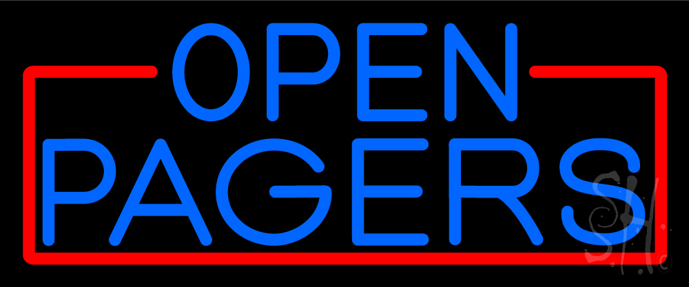N105-16450-clear Blue Open Pagers with Red Border Clear Backing Neon Sign - Red & Blue - 10 in. Tall x 24 in. Wide
