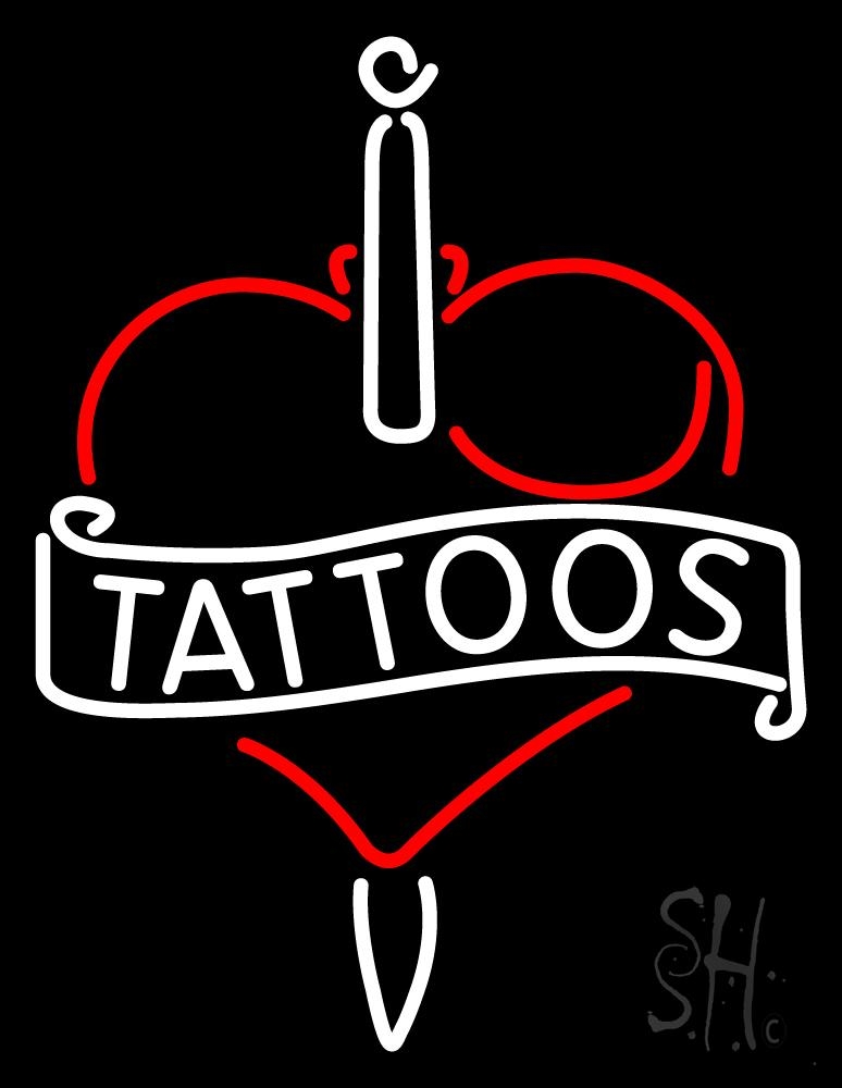 N105-1981-clear Tattoos Inside Heart Clear Backing Neon Sign - Red & White - 24 in. Tall x 31 in. Wide