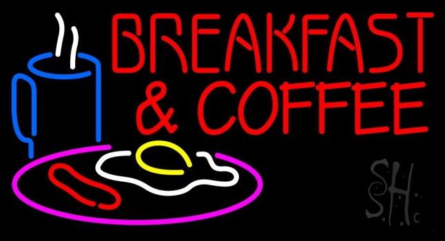 N105-11455-clear Red Breakfast & Coffee Clear Backing Neon Sign - Multi Color - 20 in. Tall x 37 in. Wide