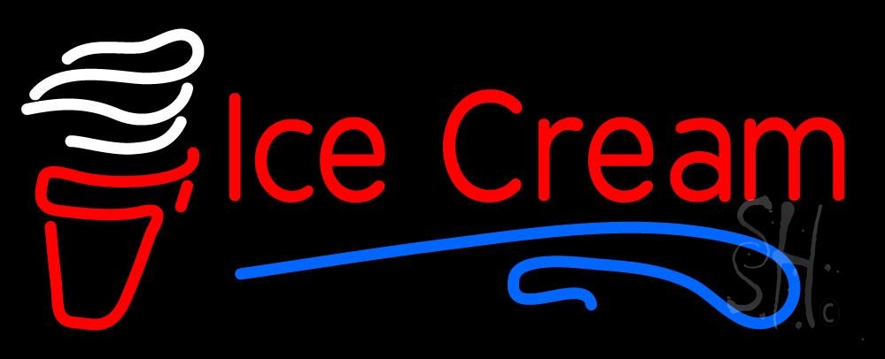 Red Ice Cream Cone Clear Backing Neon Sign - Red, White & Blue - 13 in. Tall x 32 in. Wide