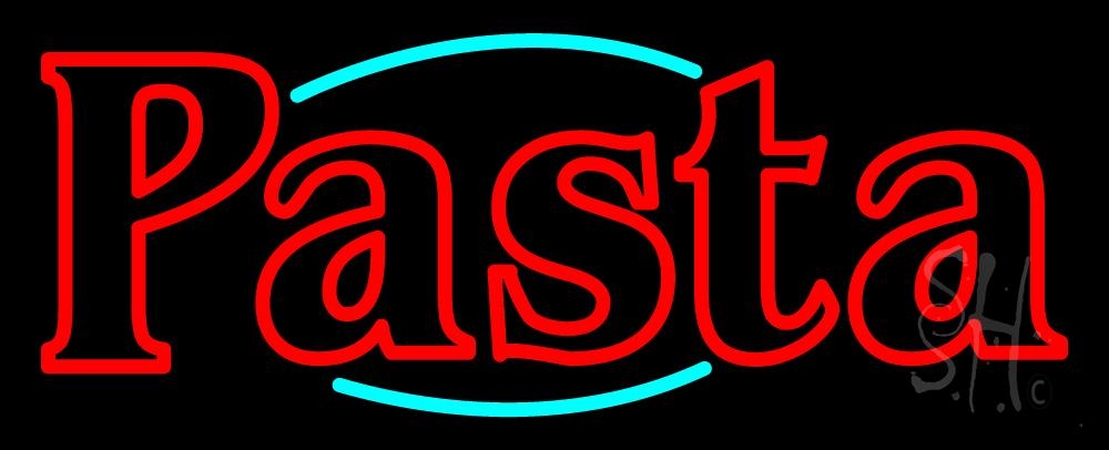 N105-1318-clear Double Stroke Pasta Clear Backing Neon Sign - Red & Turquoise - 13 in. Tall x 32 in. Wide