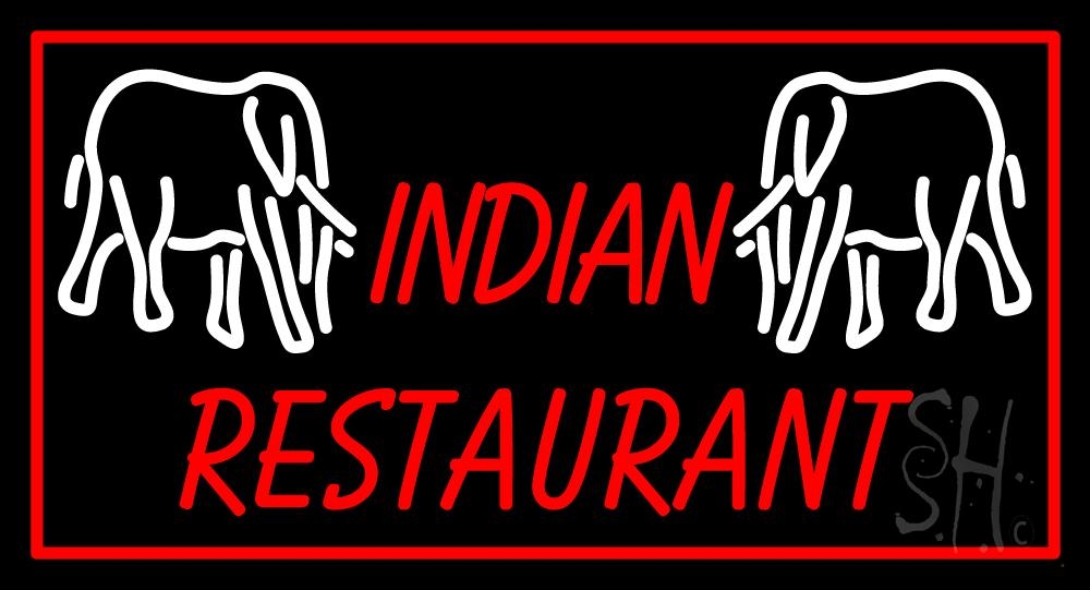 N105-2065-clear Indian Restaurant with Elephants Logo Clear Backing Neon Sign - White & Red - 20 in. Tall x 37 in. Wide