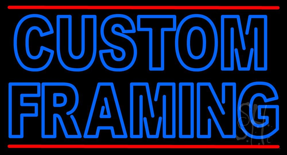N105-6232-clear Blue Custom Framing with Lines Clear Backing Neon Sign - Red & Blue - 20 in. Tall x 37 in. Wide