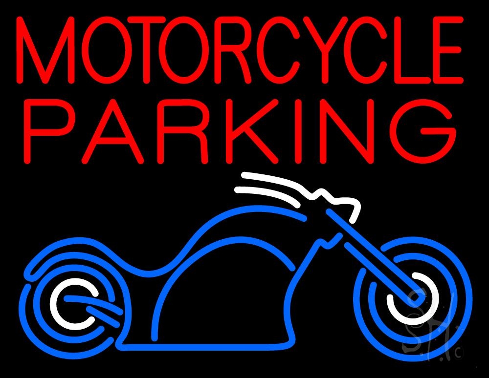 N105-6601-clear Motorcycle Parking Clear Backing Neon Sign - Red, Blue & White - 24 in. Tall x 31 in. Wide