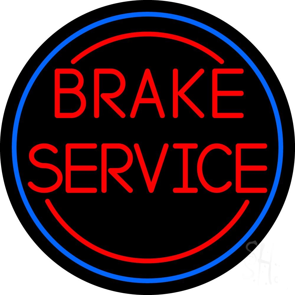 N105-6652-clear Red Brake Service Blue Circle Clear Backing Neon Sign - Red & Blue - 26 in. Tall x 26 in. Wide