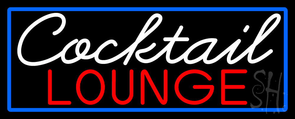 N105-15260-clear Cursive Cocktail Lounge with Blue Border Clear Backing Neon Sign - Blue, Red & White - 13 in. Tall x 32 in. Wide