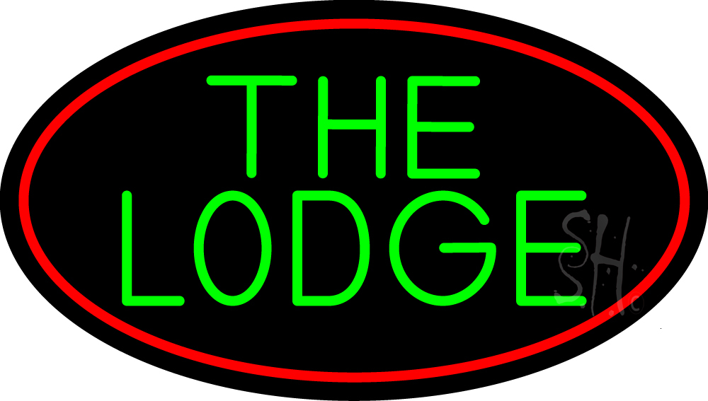 N105-15275-clear Cursive Green Lodge & Red Border Clear Backing Neon Sign - Green & Red - 17 in. Tall x 30 in. Wide