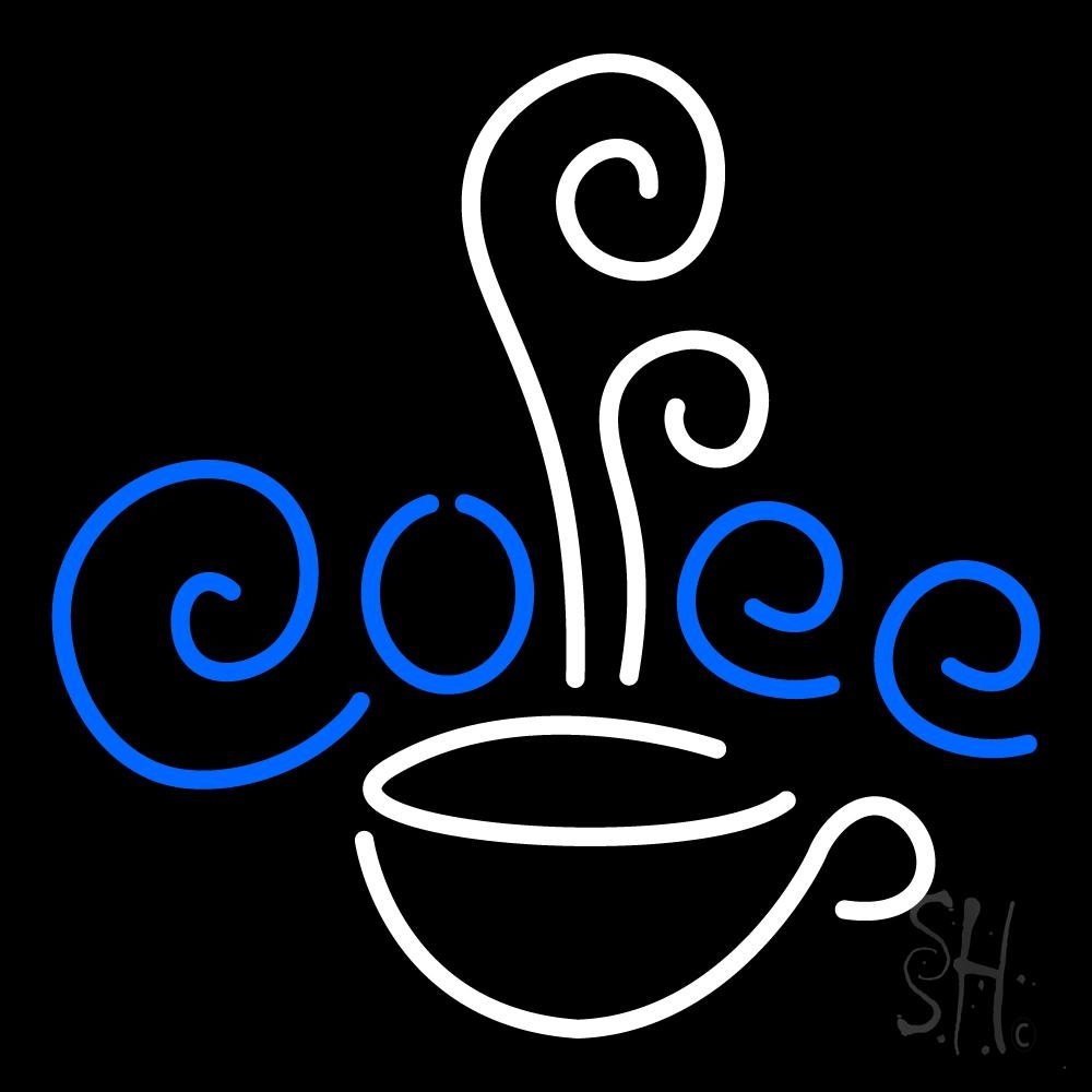 N105-1529-clear White Cup Blue Coffee Clear Backing Neon Sign - White & Blue - 24 in. Tall x 24 in. Wide
