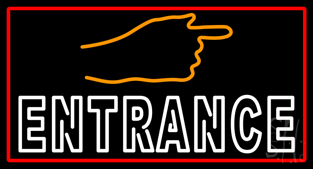 N105-15431-clear Entrance with Hand Pointing with Red Border Clear Backing Neon Sign - Red, Orange & White - 20 in. Tall x 37 in. Wide