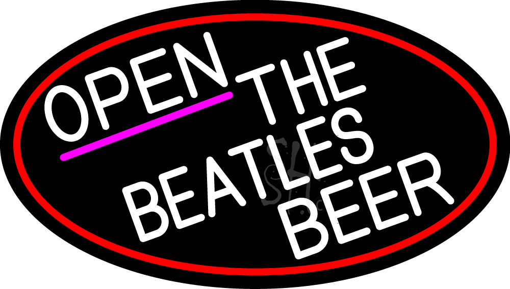 N105-17073-clear White Open The Beatles Beer Oval with Red Border Clear Backing Neon Sign - Red, White & Pink - 17 in. Tall x 30 in. Wide