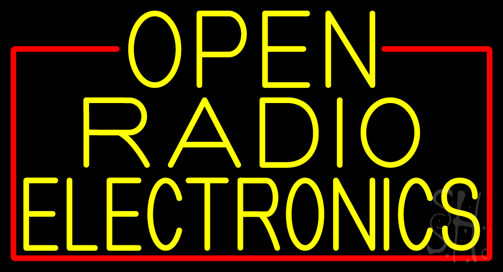 N105-17120-clear Yellow Open Radio Electronics with Red Border Clear Backing Neon Sign - Yellow & Red - 20 in. Tall x 37 in. Wide