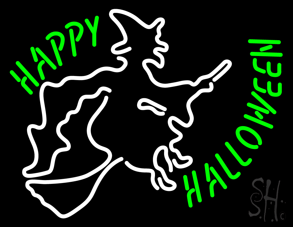 N105-17351-clear Happy Halloween Clear Backing Neon Sign - White & Green - 24 in. Tall x 31 in. Wide