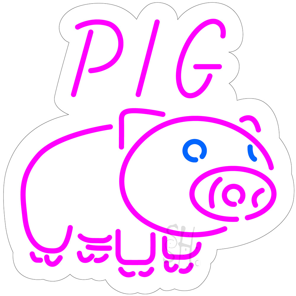 N105-17446-clear Pig Logo Contoured Clear Backing Clear Backing Neon Sign - Pink & Blue - 24 in. Tall x 24 in. Wide