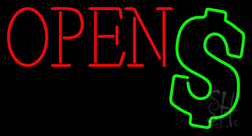 N105-2448-clear Dollar Open Payday Loans Clear Backing Neon Sign - Green & Red - 20 in. Tall x 37 in. Wide