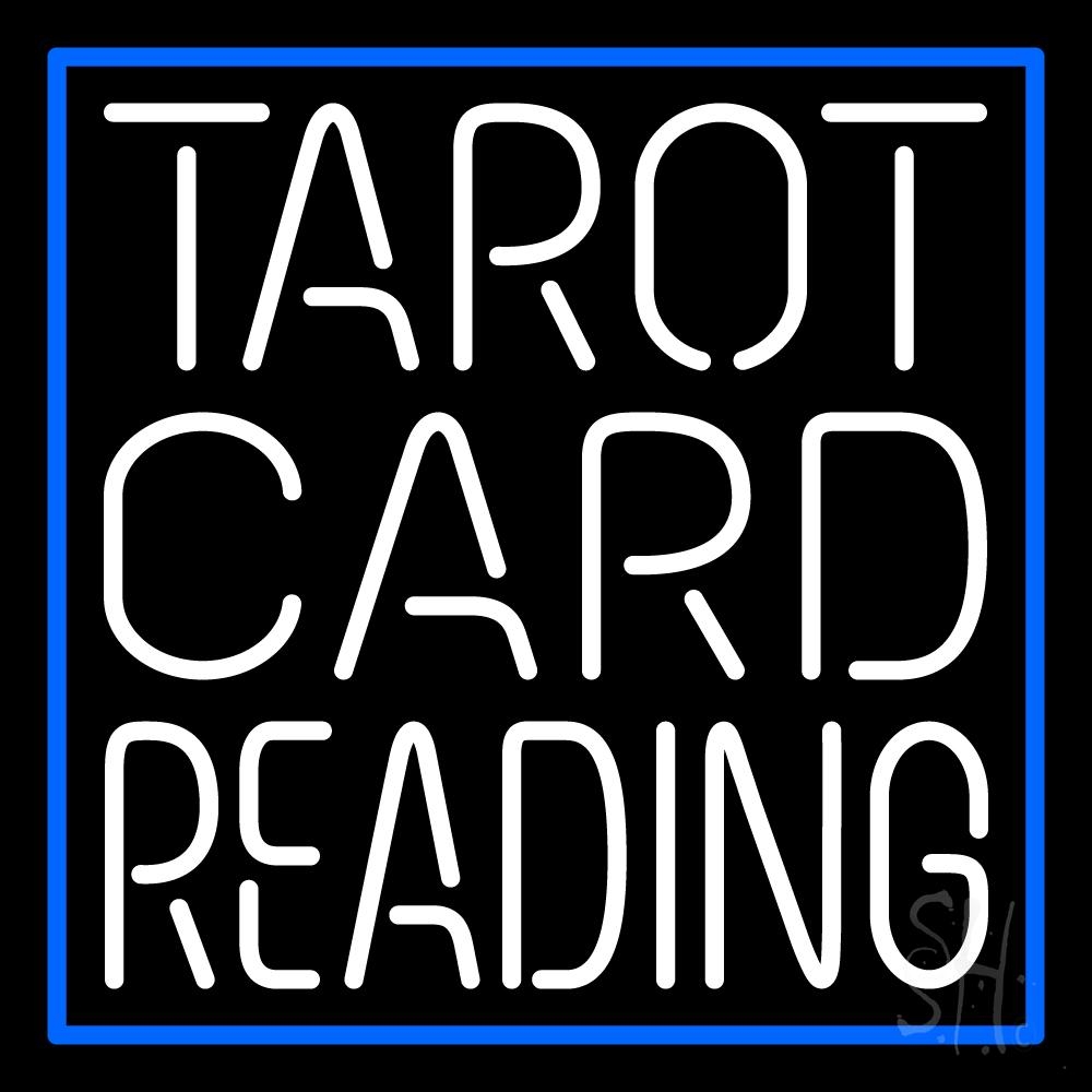 N105-11975-clear White Tarot Card Reading Clear Backing Neon Sign - White & Blue - 24 in. Tall x 24 in. Wide