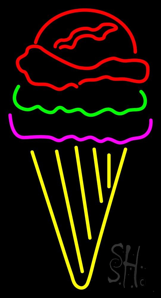 N105-1278-clear Multi Colored Ice Cream Cone Logo Clear Backing Neon Sign - Red, Green, Pink & Yellow - 37 in. Tall x 20 in. Wide