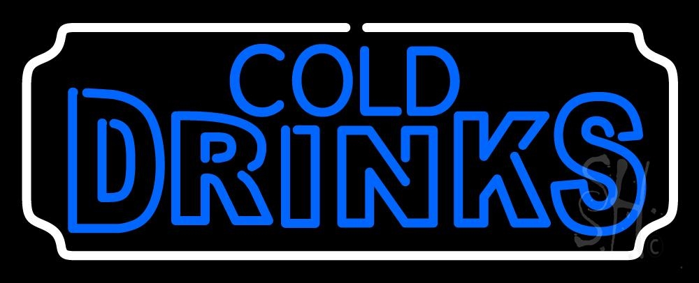 N105-1432-clear Rectangle Cold Drinks Clear Backing Neon Sign - Blue & White - 13 in. Tall x 32 in. Wide