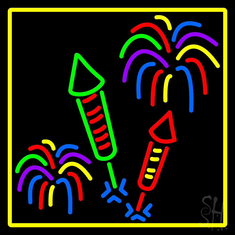 N105-14390-clear Fire Work with Multi Color 1 Clear Backing Neon Sign - Multi Color - 24 in. Tall x 24 in. Wide