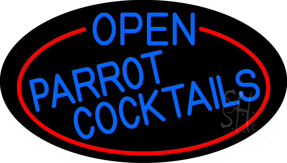 N105-16451-clear Blue Open Parrot Cocktails Oval with Red Border Clear Backing Neon Sign - Red & Blue - 17 in. Tall x 30 in. Wide