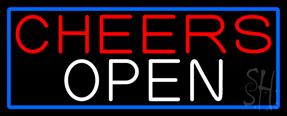 N105-16472-clear Cheers Open with Blue Border Clear Backing Neon Sign - White, Red & Blue - 13 in. Tall x 32 in. Wide