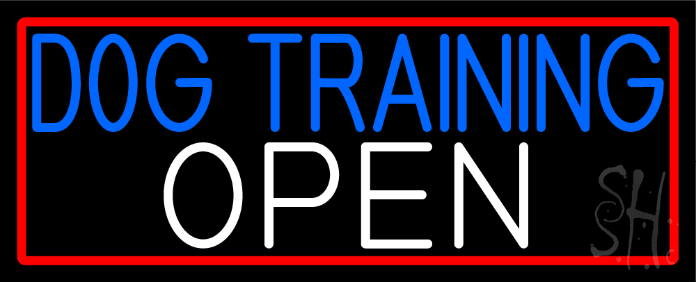 N105-16496-clear Dog Training Open with Red Border Clear Backing Neon Sign - Red, Blue & White - 13 in. Tall x 32 in. Wide