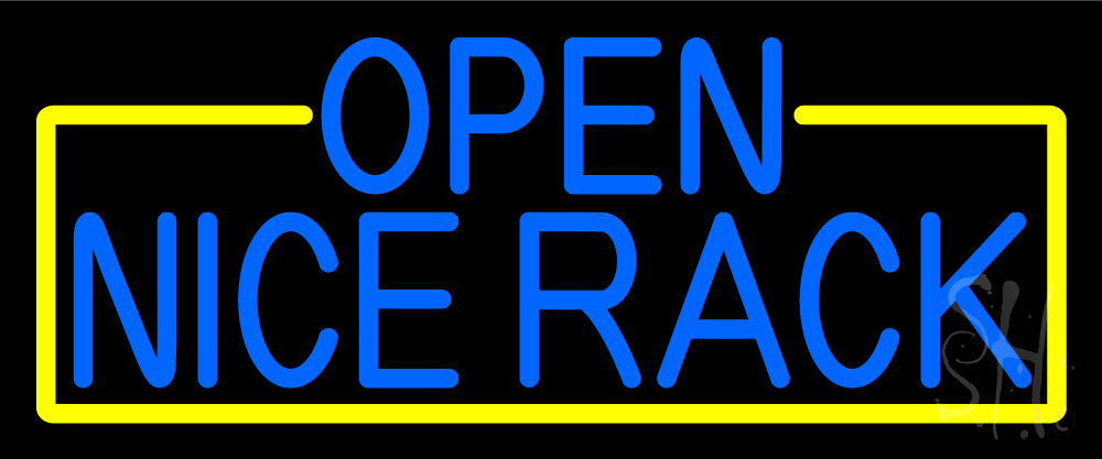 N105-16715-clear Open Nice Rack with Yellow Border Clear Backing Neon Sign - Blue & Yellow - 10 in. Tall x 24 in. Wide