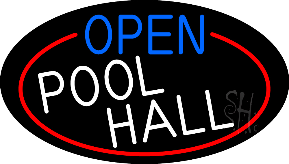 N105-16741-clear Open Pool Hall Oval with Red Border Clear Backing Neon Sign - Red, Blue & White - 17 in. Tall x 30 in. Wide