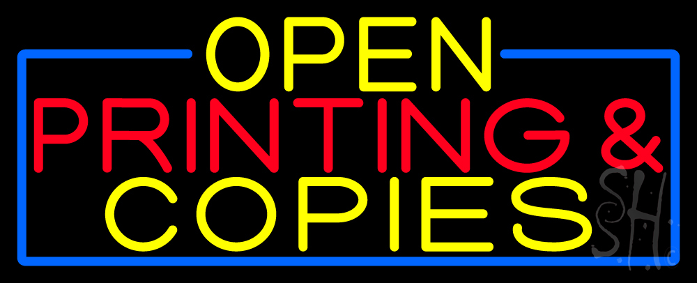 N105-16753-clear Open Printing & Copies with Blue Border Clear Backing Neon Sign - Red, Yellow & Blue - 13 in. Tall x 32 in. Wide