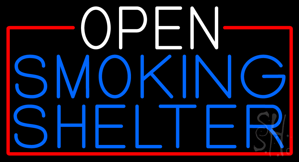 N105-16776-clear Open Smoking Shelter with Red Border Clear Backing Neon Sign - Red, White & Blue - 20 in. Tall x 37 in. Wide