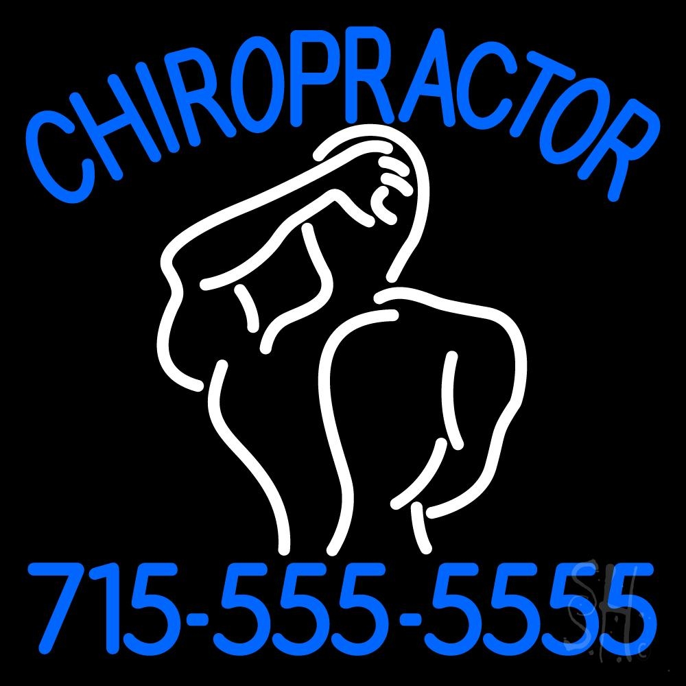 N105-2284-clear Chiropractor Logo with Number Clear Backing Neon Sign - Blue & White - 24 in. Tall x 24 in. Wide