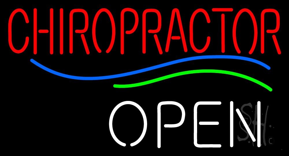 N105-2304-clear Red Chiropractor Open Clear Backing Neon Sign - Red, Green, White & Blue - 20 in. Tall x 37 in. Wide