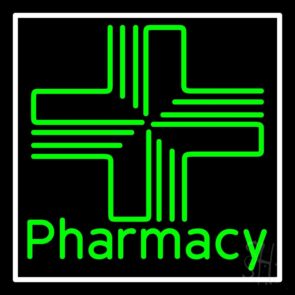 N105-2386-clear Pharmacy with Plus Logo Clear Backing Neon Sign - Green & White - 24 in. Tall x 24 in. Wide