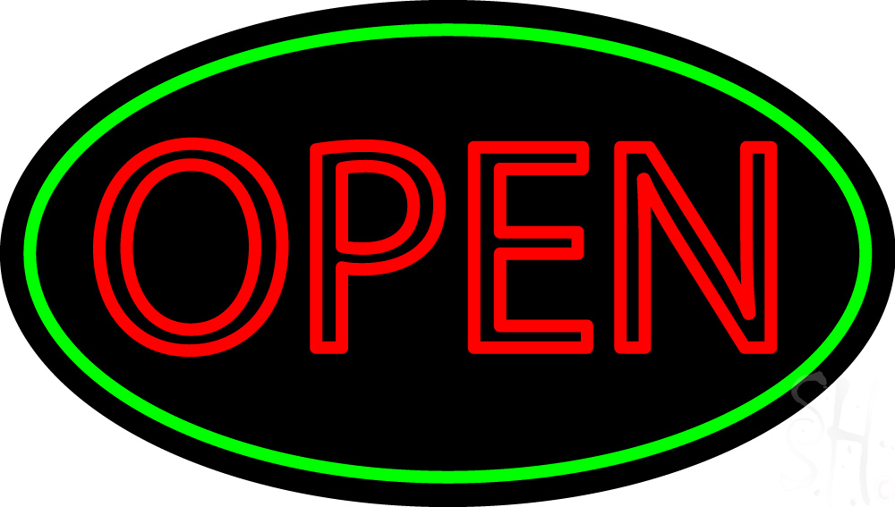 N500-2561-clear Double Stroke Open Green Oval Clear Backing Neon Sign - Red & Green - 17 in. Tall x 30 in. Wide
