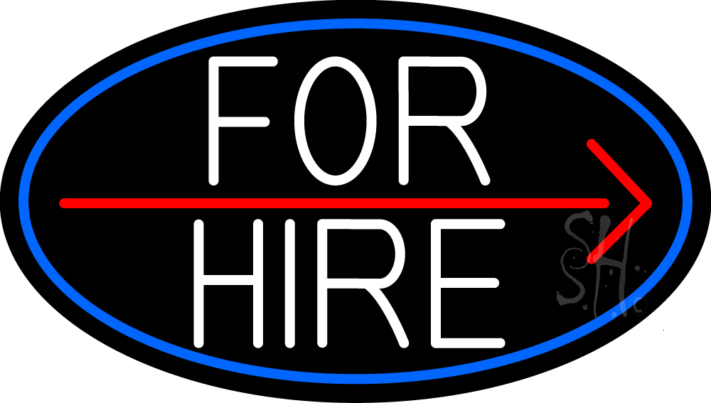N105-15450-clear For Hire & Arrow Oval with Blue Border Clear Backing Neon Sign - Blue, White & Red - 17 in. Tall x 30 in. Wide