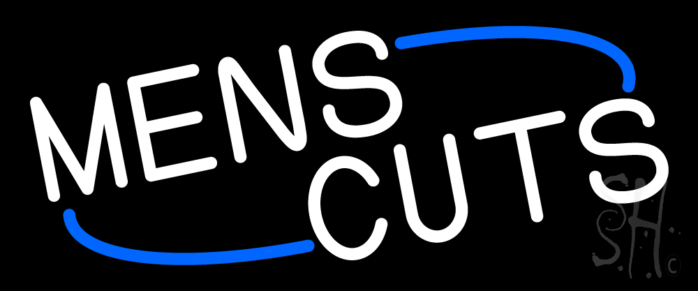 Mens Cuts Clear Backing Neon Sign - White & Blue - 10 in. Tall x 24 in. Wide