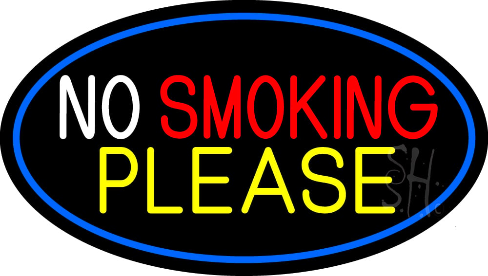 N105-15768-clear No Smoking Please Oval with Blue Border Clear Backing Neon Sign - Blue, Red, Yellow & White - 17 in. Tall x 30 in. Wide