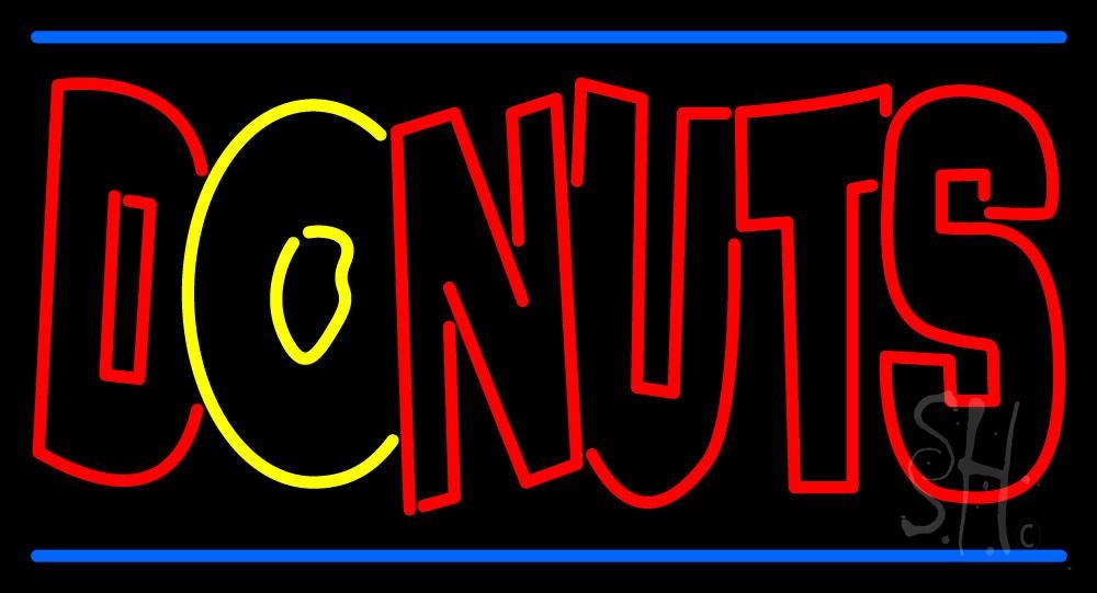 N105-1025-clear Double Stroke Donuts Clear Backing Neon Sign - Red, Yellow & Blue - 20 in. Tall x 37 in. Wide