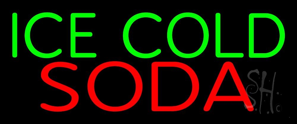 N105-2813-clear Ice Cold Soda 3 Clear Backing Neon Sign - Green & Red - 10 in. Tall x 24 in. Wide