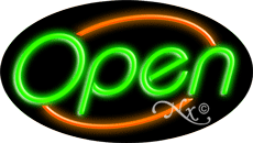 N100-06400-clear Green Open with Orange Border Oval Animated Clear Backing Neon Sign - Green & Orange - 17 in. Tall x 30 in. Wide