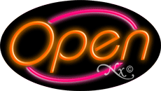 N100-06410-clear Orange Open with Pink Border Oval Animated Clear Backing Neon Sign - Orange & Pink - 17 in. Tall x 30 in. Wide