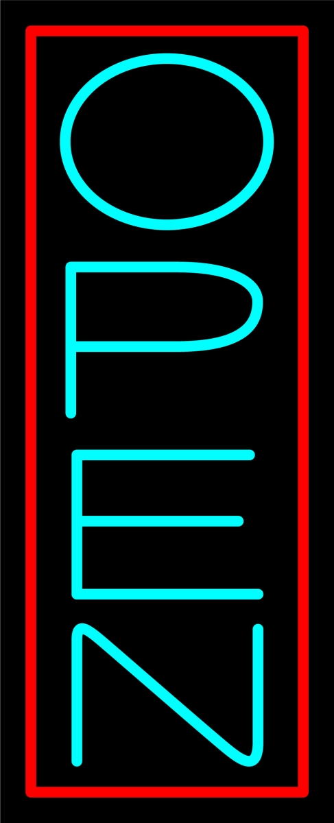 N100-06413-clear Pink Border with Aqua Vertical Open Clear Backing Neon Sign - Pink & Turquoise - 24 in. Tall x 10 in. Wide