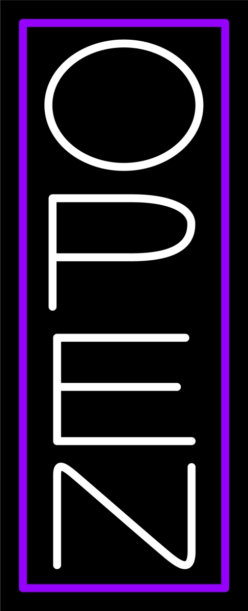 N100-06426-clear Purple Border with White Vertical Open Clear Backing Neon Sign - Purple & White - 24 in. Tall x 10 in. Wide