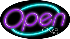 N100-06428-clear Purple Open with Aqua Border Oval Animated Clear Backing Neon Sign - Purple & Turquoise - 17 in. Tall x 30 in. Wide