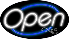 N100-06449-clear White Open with Blue Border Oval Animated Clear Backing Neon Sign - White & Blue - 17 in. Tall x 30 in. Wide