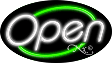 N100-06450-clear White Open with Green Border Oval Animated Clear Backing Neon Sign - White & Green - 17 in. Tall x 30 in. Wide