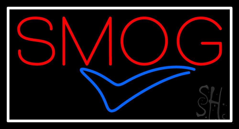 N105-6692-clear Red Smog Blue Check Logo Clear Backing Neon Sign - Red, White & Blue - 20 in. Tall x 37 in. Wide