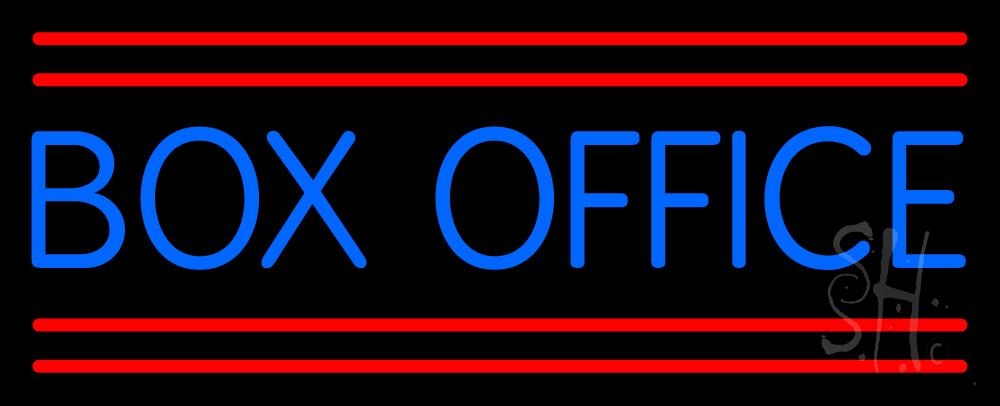 N105-6780-clear Blue Box Office Red Double Lines Clear Backing Neon Sign - Red & Blue - 13 in. Tall x 32 in. Wide