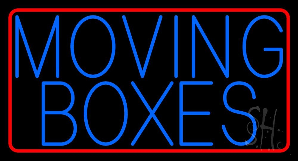 N105-6798-clear Blue Moving Boxes Red Border Clear Backing Neon Sign - Red & Blue - 20 in. Tall x 37 in. Wide